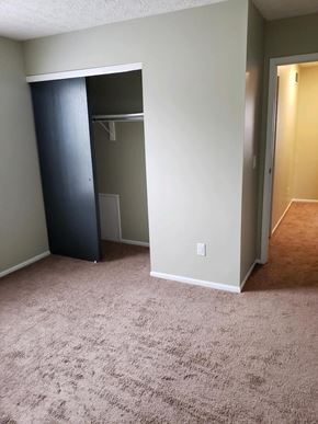 Hilliard townhouse for rent - an empty bedroom with a closet and a carpeted floor