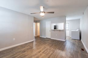 Fayetteville apartment for rent - A spacious room with a ceiling fan and light fixture.