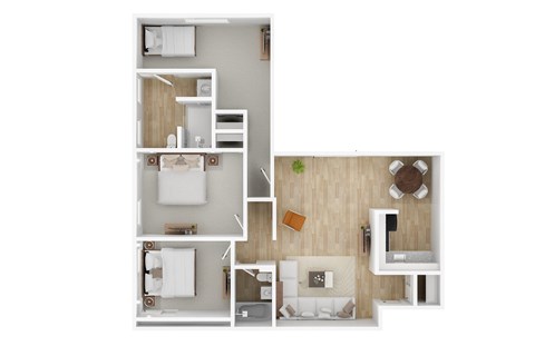 Floor plan for 3 beds, 1 bath, 960 sqft