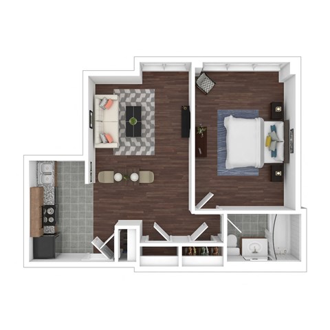 Floor plan for 1 bed, 1 bath, 610 sqft