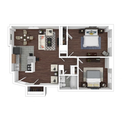 Floor plan for 2 beds, 1 bath, 875 sqft