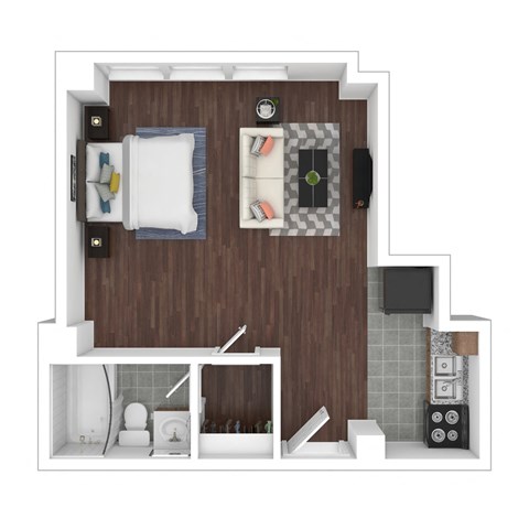 Floor plan for studio, 1 bath, 400 sqft