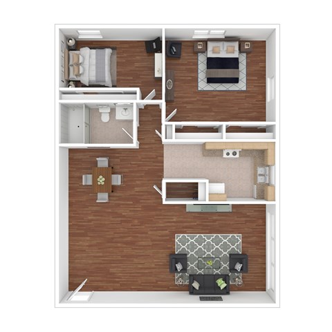 Floor plan for 2 beds, 1 bath, 759 sqft