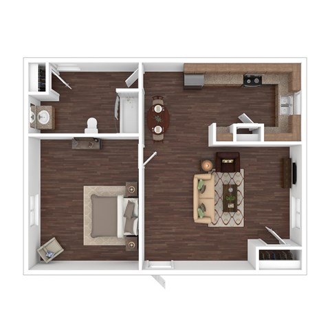 Floor plan for 1 bed, 1 bath, 550 sqft