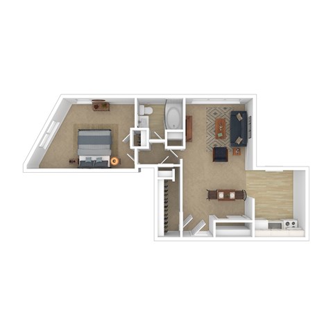 Floor plan for 1 bed, 1 bath, 715 sqft