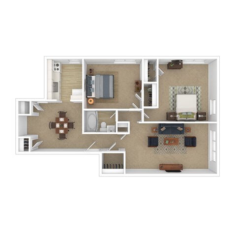 Floor plan for 2 beds, 1 bath, 1000 sqft