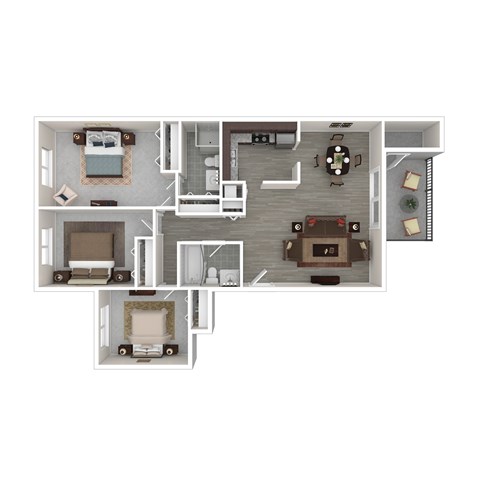 Floor plan for 3 beds, 2 baths