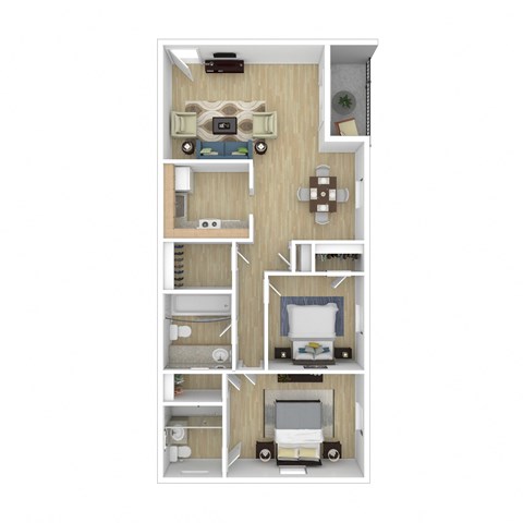 Floor plan for 2 beds, 2 baths, 840 sqft