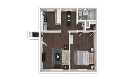 Floor plan for 1 bed, 1 bath, 550 sqft