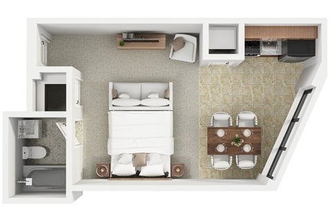Floor plan for studio, 1 bath, 280 sqft