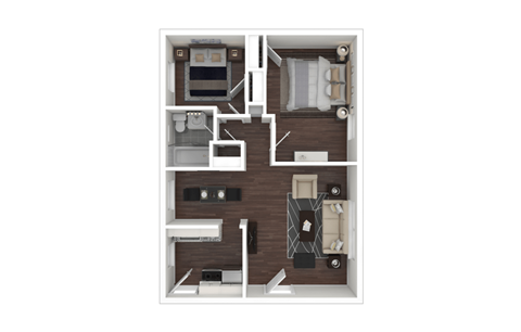 Floor plan for 2 beds, 1 bath, 660 sqft