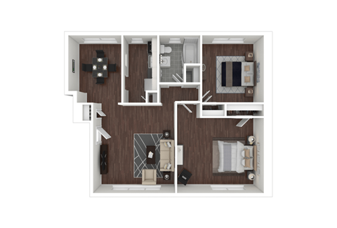 Floor plan for 2 beds, 1 bath, 750 sqft