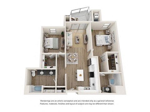 Floor plan for 2 beds, 2 baths, 1060 sqft