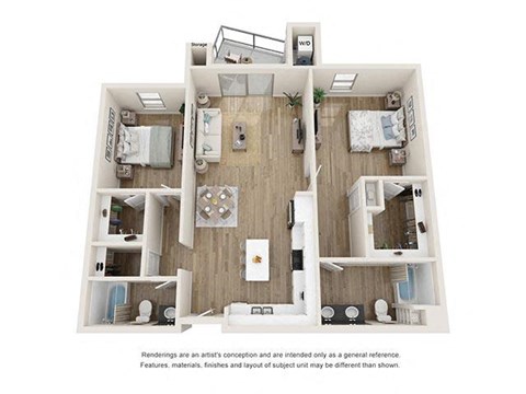 Floor plan for 2 beds, 2 baths, 1182 sqft