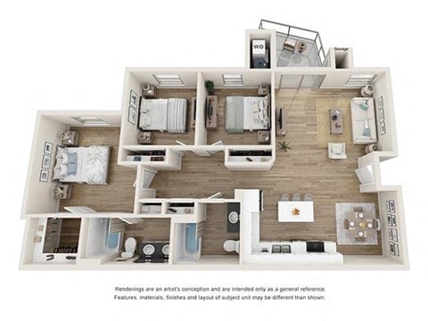 Floor plan for 3 beds, 2 baths, 1199 sqft