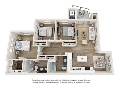 Floor plan for 3 beds, 2 baths, 1126 sqft