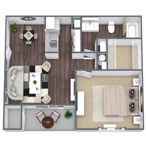 Floor plan for 1 bed, 1 bath, 650 sqft