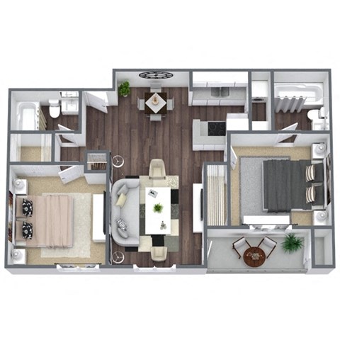 Floor plan for 2 beds, 2 baths, 1000 sqft