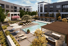 Charlotte apartment for rent - a rendering of an apartment complex with a swimming pool