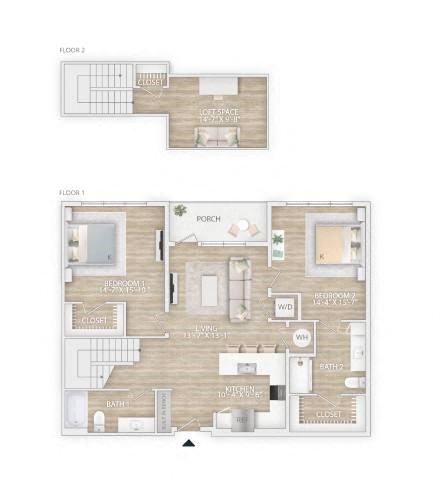 Floor plan for 2 beds, 2 baths, 1425 sqft