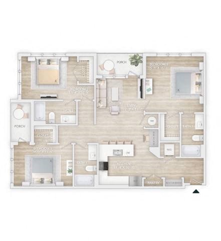 Floor plan for 3 beds, 3 baths, 1560 sqft