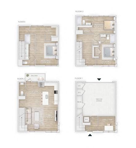 Floor plan for 3 beds, 3.5 baths, 2144 sqft