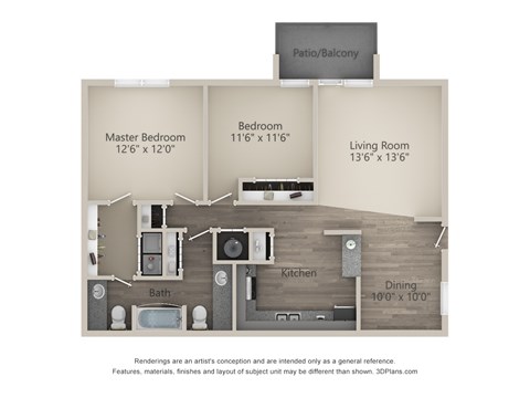 Floor plan for 2 beds, 2 baths, 1150 sqft