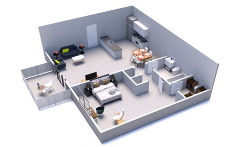 Floor plan for 1 bed, 1 bath, 690 sqft