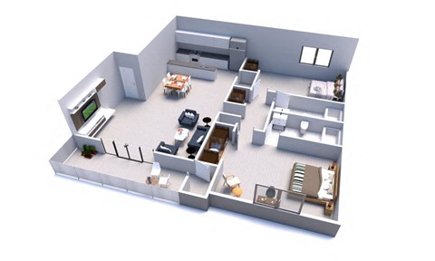 Floor plan for 2 beds, 2 baths, 967 sqft