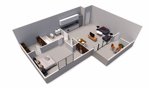 Floor plan for 1 bed, 1 bath, 533 sqft