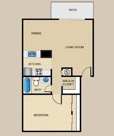 Floor plan for 1 bed, 1 bath, 721 sqft