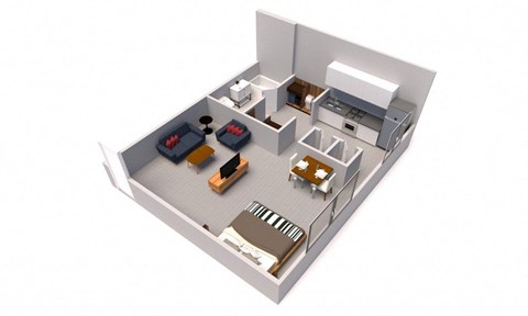 Floor plan for studio, 1 bath, 500 sqft