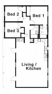 Floor plan for 3 beds, 2 baths, 1535 sqft