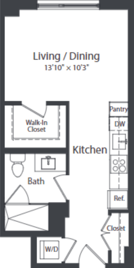 Floor plan for studio, 1 bath, 433 sqft