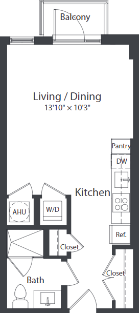 Floor plan for studio, 1 bath, 436 sqft