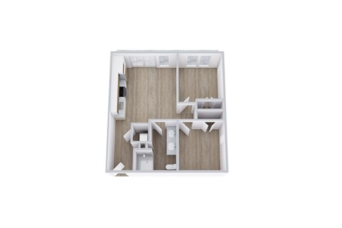 Floor plan for 2 beds, 1 bath, 688 sqft