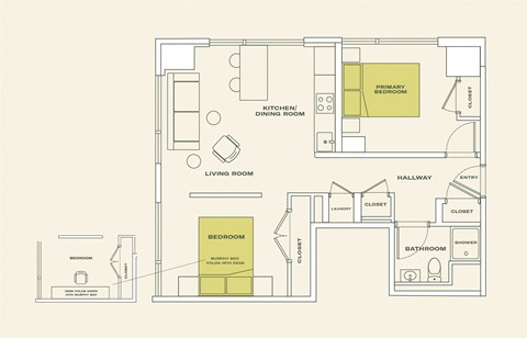 Floor plan for 2 beds, 1 bath, 762 sqft