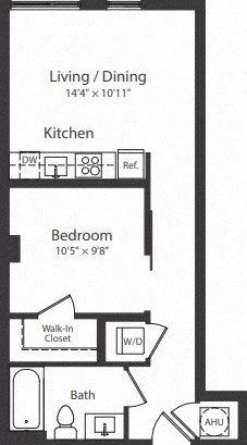 Floor plan for 1 bed, 1 bath, 528 sqft