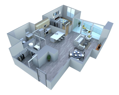 Floor plan for 1 bed, 1 bath, 808 sqft