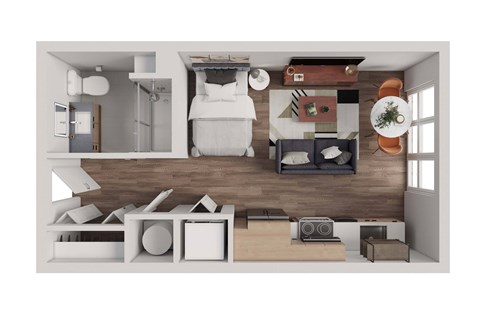 Floor plan for studio, 1 bath, 479 sqft