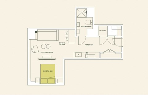Floor plan for 1 bed, 1 bath, 489 sqft
