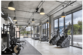 Salt Lake apartment for rent - A gym with a variety of equipment including treadmills, weights, and exercise machines.