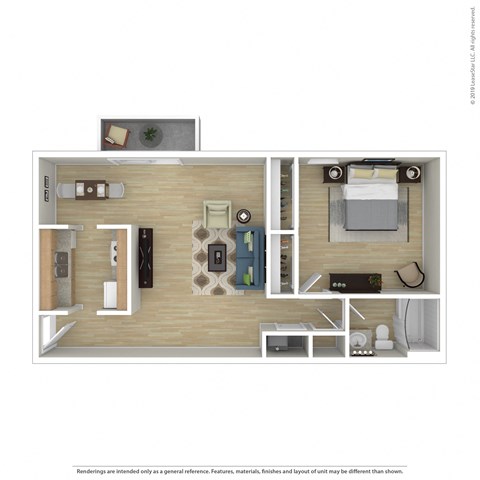Floor plan for 1 bed, 1 bath, 820 sqft