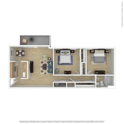 Floor plan for 2 beds, 1 bath, 1051 sqft