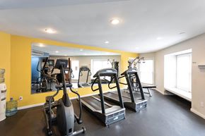 Lexington apartment for rent - a room with a lot of exercise equipment and a large mirror