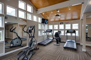 Jacksonville apartment for rent - A gym with treadmills, elliptical machines, and a stationary bike.