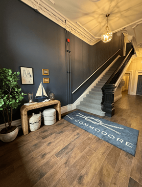 Portsmouth apartment for rent - a rug that says come follow me on the stairs