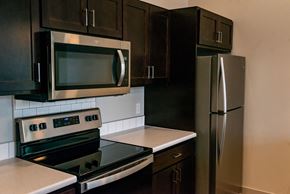 Grand Rapids apartment for rent - modern kitchen with stainless steal appliances, dark cabinets and light countertops