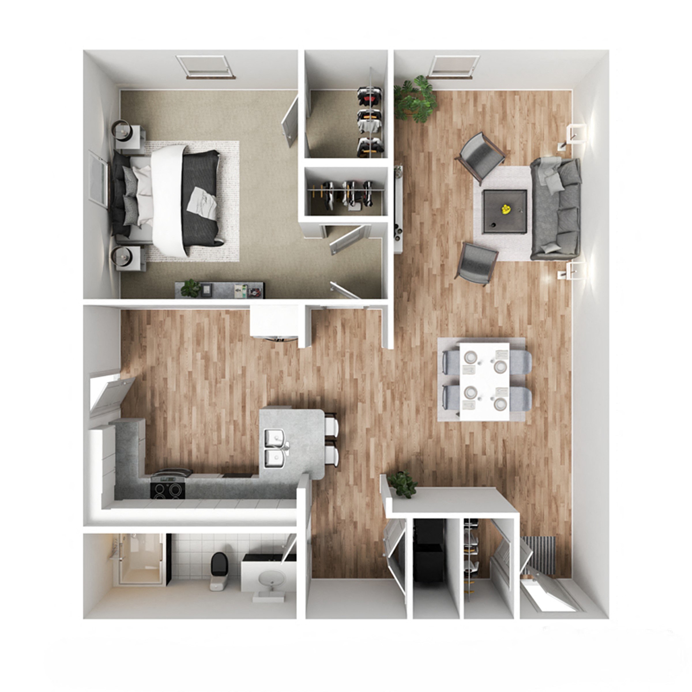 Floor plan for 1 bed, 1 bath, 781 sqft