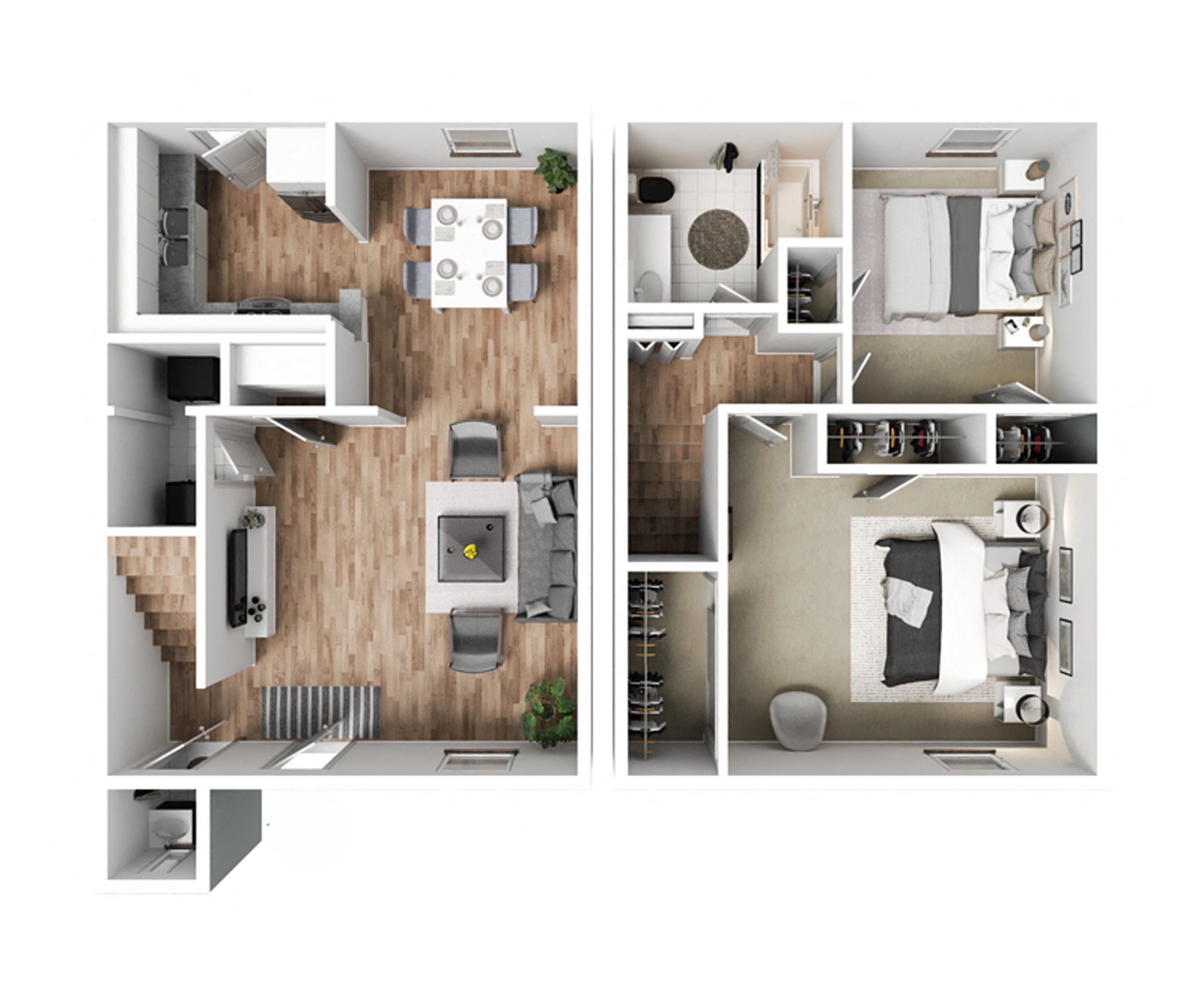 Floor plan for 2 beds, 1 bath, 1110 sqft